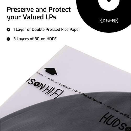 Hudson Hi-Fi Anti-Static Vinyl Record Sleeves - Durable Clear Disc Sleeves- Protect Your LP Albums from Scratches, Dust & Dirt - Acid-Free Rice Paper Disc Covers, 100x Inner Sleeves - size: 100 Inner Sleeves