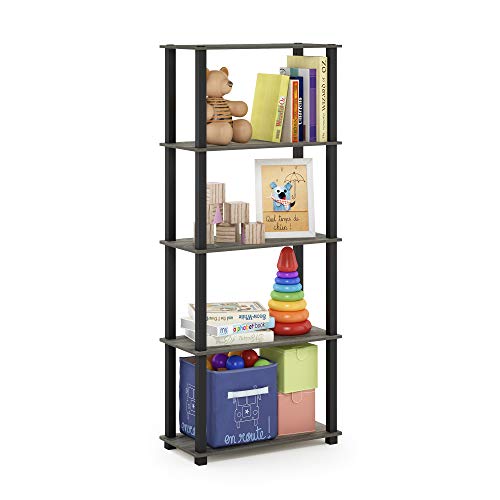 Furinno TURN-S-TUBE Book Shelf, 5-Tier Toolless Storage Shelves with Square Tubes, Shelving Unit for Organization and Storage for Living Room, Home Office, French Oak - color: French Oak Grey/Black, size: 5-Tier Square Tube