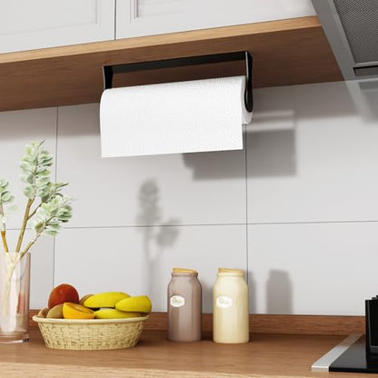 Paper Towel Holder Under Cabinet, Stainless Steel, Wall Mount, Black Adhesive Paper Roll Holder for Kitchen and Bathroom - color: Black