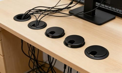 Desk Grommet w/Cover, Black Plastic, 5 Pack, 2.5 Inch Hole | Cable Management