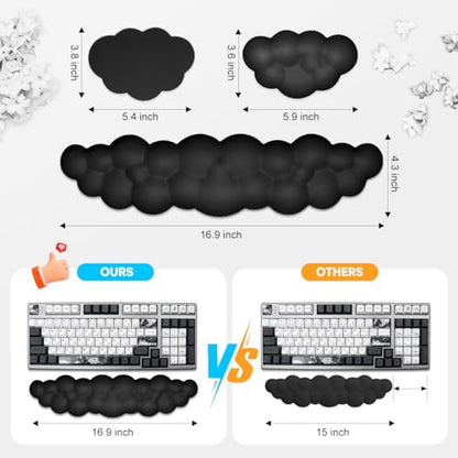 JIKIOU Upgrade Leather Cloud Keyboard Wrist Rest, Cloud Wrist Rest with Non-Slip PU Base, Comfortable Memory Foam Wrist Rest for Computer Laptop Mac Gaming Office and Pain Relief Christmas Wish Gift - color: 03matte Black