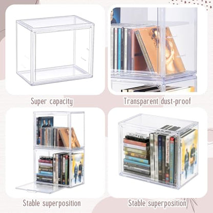 CroBlissful 2 Pack Stackable Clear Plastic CD/DVD Organizers Dustproof Magnetic Flip Cover Jewel Case Holders Media Storage Organizers Holds up to 40 CD Cases Per Organizer or 30 DVD Cases