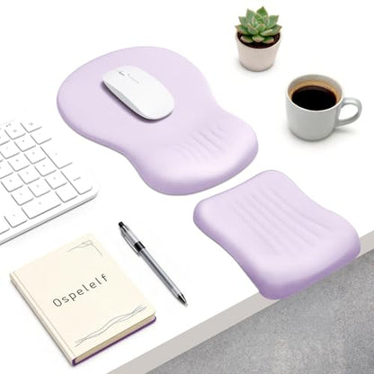 Ospelelf Mouse Pad with Wrist Rest Set Foam L-Shaped Desk Elbow Pad Ergonomic Desk Edge Cushion Anti-Slip Rubber Bottom Office Women Desk Accessories for Computer, Laptop and Gaming, Purple - color: Purple