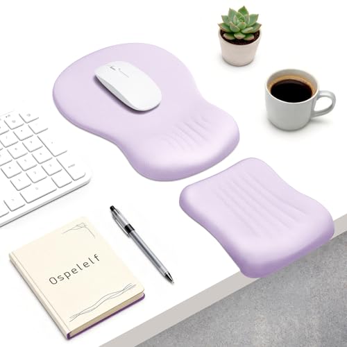 Ospelelf Mouse Pad with Wrist Rest Set Foam L-Shaped Desk Elbow Pad Ergonomic Desk Edge Cushion Anti-Slip Rubber Bottom Office Women Desk Accessories for Computer, Laptop and Gaming, Purple - color: Purple