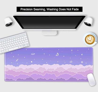 Cute Pastel Purple Desk Mat, Minimalist Large Gaming Mouse Pad Mousepad for Laplop, Kawaii Anime Desk Pad, Gradient Clouds Computer Pads, Aesthetic Stars Moon Deskpad, 31.5 X 11.8 Inch - color: Purple Clouds