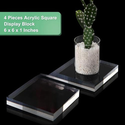 Qunclay 4 Pcs 6 x 6 x 1 Inches Acrylic Square Display Block Clear Polished Acrylic Cubes Jewelry Display Stand for Jewelry Ring Showcase Holder Base Collections - size: 6 x 6 x 1 Inches