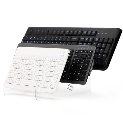 Elsjoy 2 Pack Acrylic Display Stand, 3-Tier Mechanical Keyboard Holder, Desktop Clear Rack Computer Storage Shelf for 6 Keyboards (Each Holds 3)