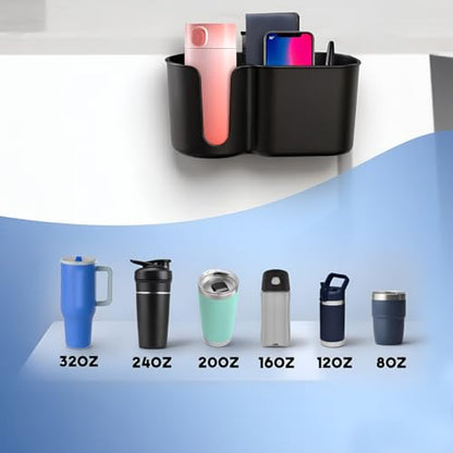Metal Clamp Desk Cup Holder - Multi-Function Desk Organizer with Pen Holder & Phone Stand - Suitable for 8-32OZ Coffee Mups, Water Cups.