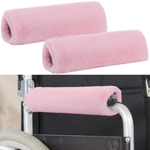 Threlaco 2 Pcs Wheelchair Armrest Covers Soft Fluffy Foam Wheelchair Armrest Pads Non Slip Arm Rest Cover Cushion Pad for Armchairs Office Chairs (Pink) - color: Pink