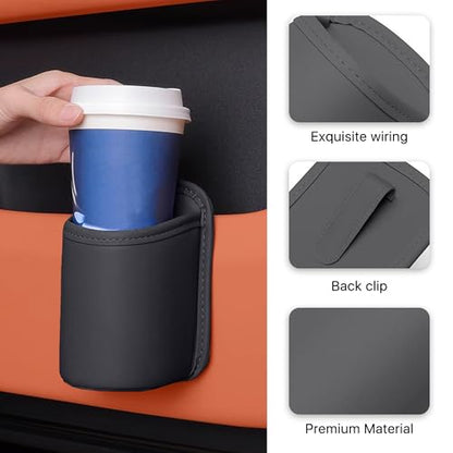 Car Door Cup Holder, Leather Clip On Backseat Pocket Beverage Holder, Waterproof Scratch-Resistant Vehicle Window Cup Holder, Multifunctional Storage for Water Cup Phone Change (Black) - color: Black