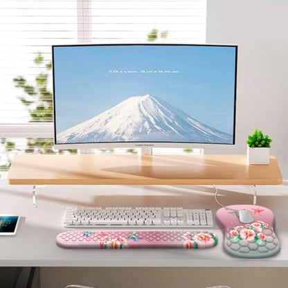 Mouse Pad with Wrist Rest & Keyboard Wrist Rest, Memory Foam - color: Bird Pink