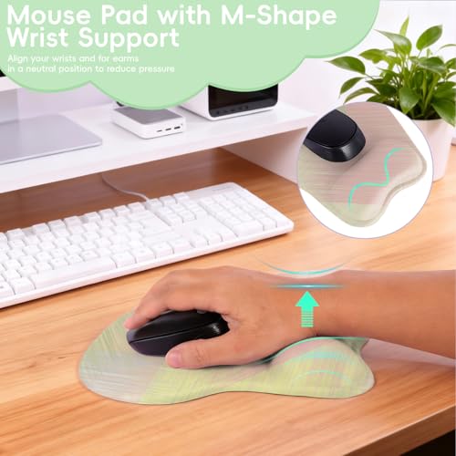 Mouse Pad with Wrist Rest Ergonomic Mouse Pad with Comfortable M-Shape Pain Relief Wrist Support Non-Slip PU Base Mousepad for Laptop, Office & Home (Pink Olive Painting) - color: Pink Olive Painting