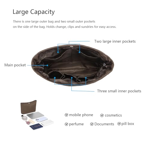 YONEBN waterproof Storage Bag Lightweight Large Capacity nylon Bag Inner Bag Handbag Organizer - color: Nylon/Brown