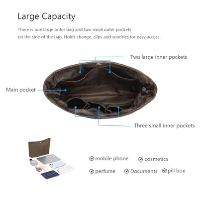 YONEBN waterproof Storage Bag Lightweight Large Capacity nylon Bag Inner Bag Handbag Organizer - color: Nylon/Brown