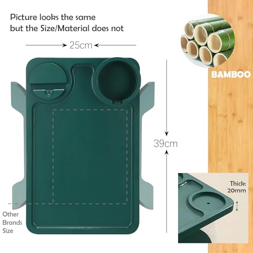 Nnewvante Couch Arm Table,3 in 1 Large 15.36"x9.85" Bamboo Sofa Arm Clip on TV Tray Table with 360°Rotated Phone/Cup Holder, Dark Green - color: Darkgreen