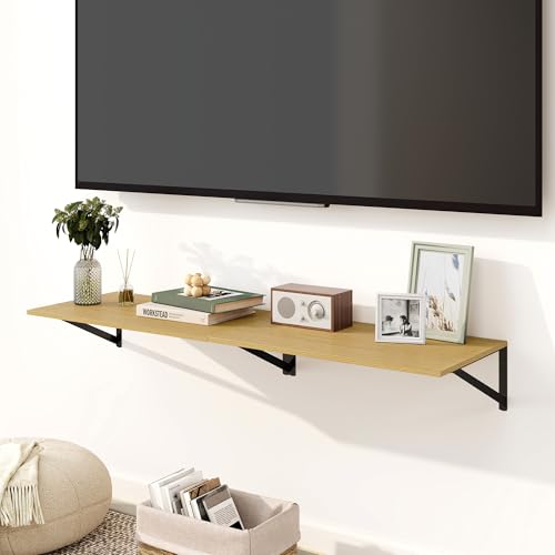 Fun Memories Floating Shelves for Wall, 12 Inch Deep Floating Shelves Set of 2, 24W x 12D Large Wall Shelf with Sturdy Metal Brackets for Living Room, Bathroom, Bedroom and Kitchen, Oak - color: A-oak, size: 24"w x 12"d