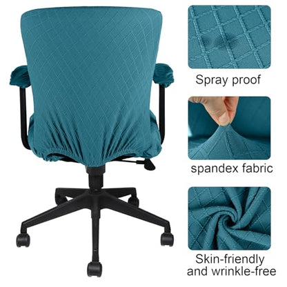 Tallew 4 Pcs Office Chair Covers Set Computer Universal Protective Stretchable Chair Seat Covers Desk Armrest Slipcovers Pads Office Cushion Backrest for Rotating (Lake Blue) - color: Lake Blue