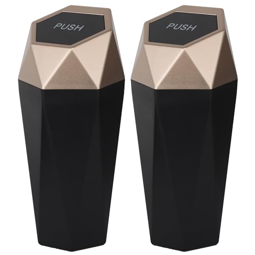Car Trash Can Bin,Small Garbage Can with Lid,Automotive Cup Holder Mini Cars Trashcan,Portable Cute Cars Door Trash Cans,Women Car Dustbin (2Pcs, Gold) - color: Gold