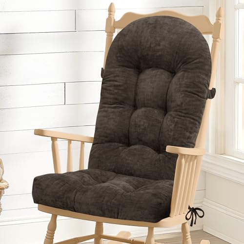 Rocking Chair Cushion - Chenille Fabric, High-Density Sponge, Durable Comfort Double-Sided Tufted Seat Pads with Ties, Chenille︱Dark Brown, 44x19x4 inch - color: Reversible | Dark Brown