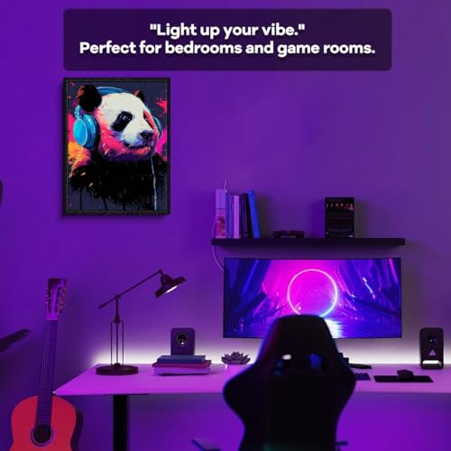 Headphone Panda Wall Art, neon graffiti portrait, street art wall decor, matte finish framed canvas print, music poster artwork, for dorm game room gift, 12x15 inch - color: Graffiti Panda Beats