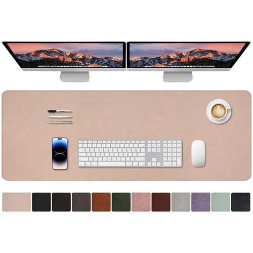XXLarge Gaming Desk Pad with Stitched Edges - Waterproof Writing Pad Leather Mouse Mat, Non-Slip Base Desk Mat for Office/Home 47"x17" XXL Beige - color: Beige, size: 47" x 17"