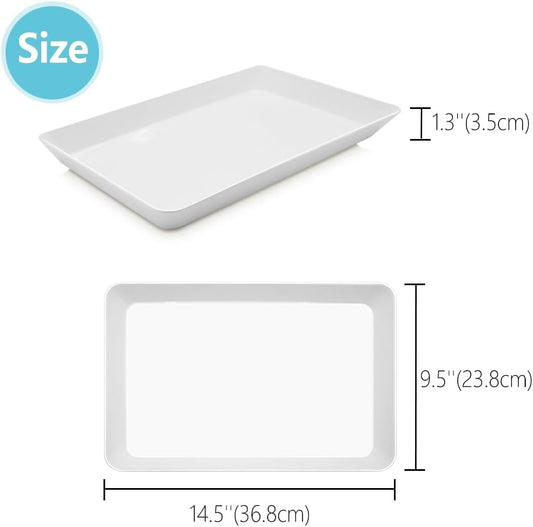 Serving Tray Platter, 4 Pack Food Tray for Veggie Fruit Snack Dessert Cookie Cheese, Food Trays for Party Supplies Display, Plastic Platters for Serving Food, Large White Trays, BPA Free - color: White, size: 14.5'' x 9.5'' (4 Pack)