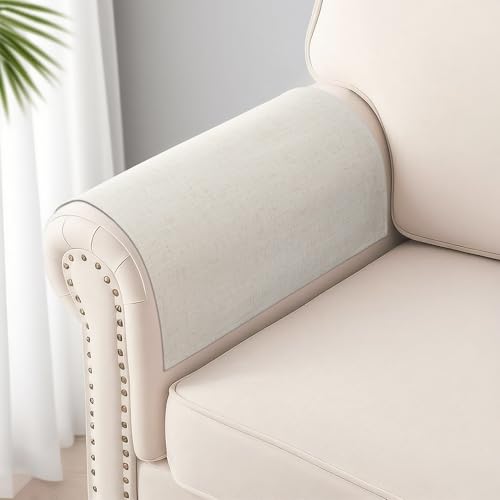 Couch Arm Covers Linen Chair Arm Covers Stain Resistant & Anti-Scratch Furniture Protector for Sofa Recliner Armrest Cover for Pets, 2 Pcs, Cream, 20" W x 24" L