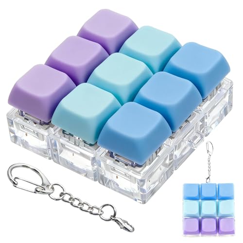 Keyboard Fidget Toy, Keyboard Keychain Fidget Toys, 9-in-1 Clicker Fidget Toy, Stress Relief Desk Decompression Button, Anxiety Relief Valentine's Day Gifts (3 Color-Blue Purple) - color: 3 Color-blue Purple