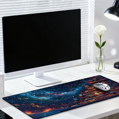 Cosmic Library Floating Amidst The Stars Gaming Mouse Pad 35.4 x 15.7 Inches with Non-Slip Rubber Base, Smooth Cloth Surface Desk Keyboard Mat for Computer, PC, Laptop, Desktop - color: Cosmic Library Floating Amidst The Stars
