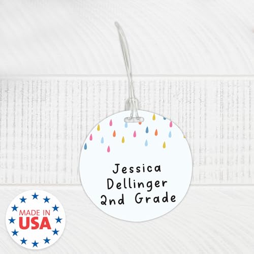 Personalized Rainbow Luggage Tag / 4" Round Custom Trendy Bag Tag/Double Sided Durable Plastic Circle Luggage Tag with Plastic Strap/Made in The USA - style: Rainbow