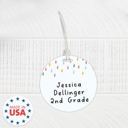 Personalized Rainbow Luggage Tag / 4" Round Custom Trendy Bag Tag/Double Sided Durable Plastic Circle Luggage Tag with Plastic Strap/Made in The USA - style: Rainbow