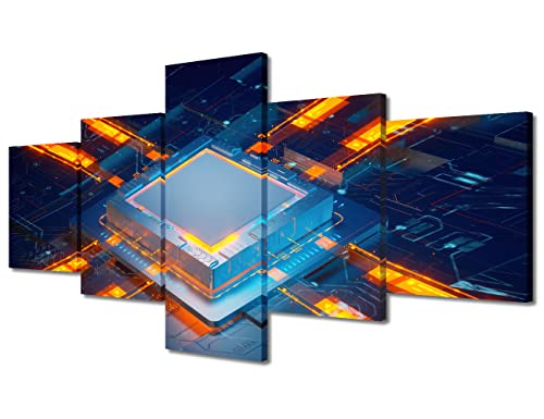 TUMOVO Office Wall Decor AI Circuit Board Prints Wall Art CPU and GPU Concept Canvas Painting for Wall Decorations 5 Piece Canvas Wall Art Canvas Artwork Wall Decor Wall Hanging Decor, 50"x24" - color: Artwork-11, size: 50''Wx24''H