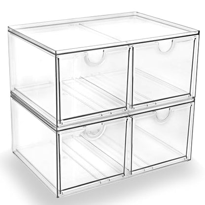 Prsildan Acrylic Storage Drawers Clear Makeup Organizer with 4 Drawers | Transparent, Stackable, For Vanity Bathroom Kitchen Cabinets Office Desk Undersink, Cosmetics Toiletries Home Small Items - style: Style2-4Drawers
