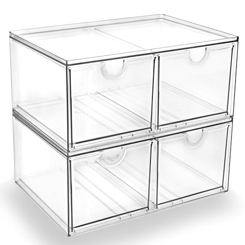 Prsildan Acrylic Storage Drawers Clear Makeup Organizer with 4 Drawers | Transparent, Stackable, For Vanity Bathroom Kitchen Cabinets Office Desk Undersink, Cosmetics Toiletries Home Small Items - style: Style2-4Drawers