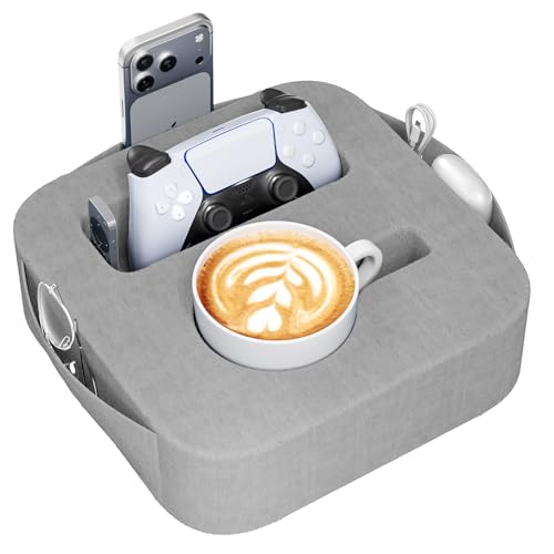 Couch Cup Holder Pillow, Couch Caddy for Drink, Snack, Phone, Remote, Game Controller, Removable and Washable Cup Cozy Pillow, Small Sofa Cup Holder Tray for Bed, Car, Desk, Sofa, Gray - color: Ash Gray, size: XS-9.3"×9.3"×2.8"