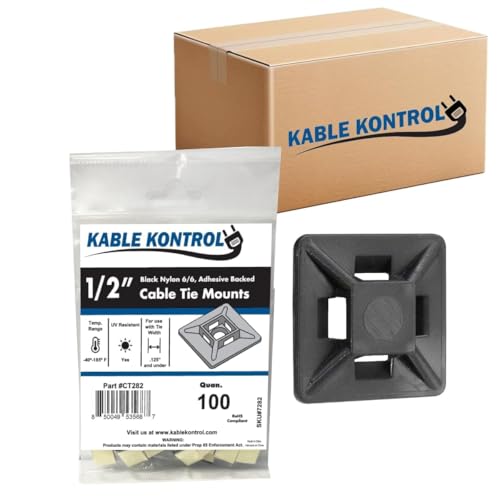 Kable Kontrol Zip Tie Mounts, 1/2” Sq, Black, 32,000 Pcs Bulk Pack, Adhesive Backed Multi-Purpose UV-Resistant Mounting Squares Nylon Cable Tie Wrap Anchor Pads for Cable Management - color: Black, size: 1/2" Inch Square - 32000 Pcs