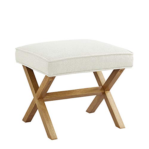 Amazon Basics Small Ottoman Foot Rest, Mid-Century Modern X Square Polyester Foot Stool, Linen, Ivory White, 18" D x 19.8" W x 18.3" H - color: Ivory, style: Classic