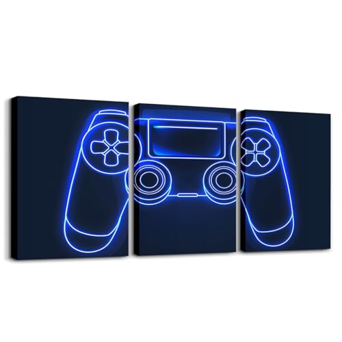 Feelyou 3pcs Gaming Canvas Wall Art for Living Room Wall Decor for Bedroom Bathroom Video Gamer Paintings Boys Game Controller Framed Canvas Art Prints Ready to Hang Gaming Pictures Home Decorations - color: Dark Black Blue