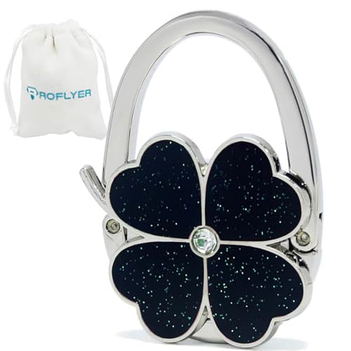 ROFLYER Four Leaf Clover Design Foldable Handbag Hanger Folding Purse Table Hook Holder (Black) - color: Black
