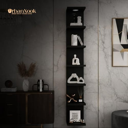 7 Tier Wall Shelf Unit,Black Lack Wall Shelf,Display Floating Shelf with LED Remote Control Light - color: Black