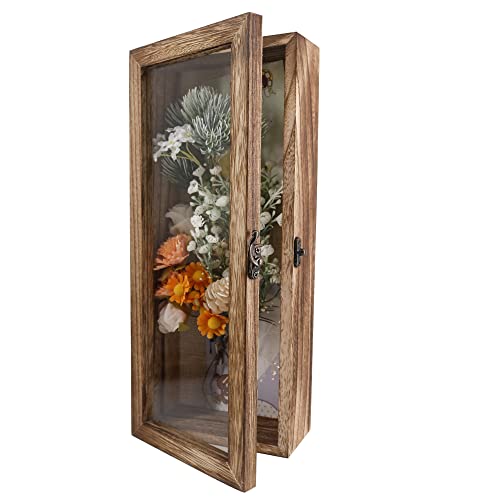 GraduationMall 5x12.5 Shadow Box Frame Solid Wood Glass Door Display Case with Linen Back and 6 Stick Pins,1.5 inches Interior Depth,Ideal for Memorabilia Pictures Flowers Medals Tickets - color: Carbonized Black, size: 5x12.5