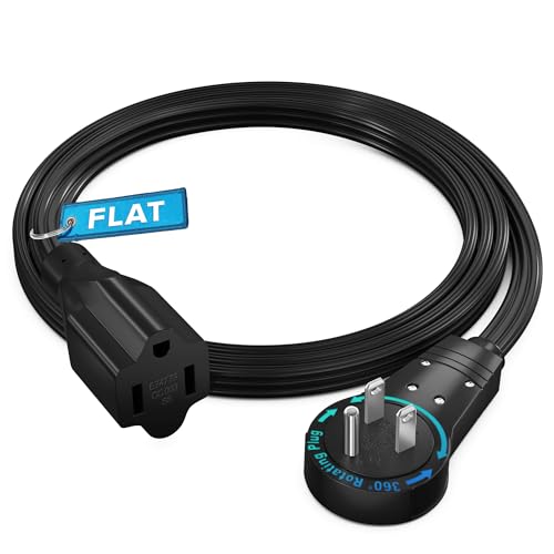 Maximm 360 Rotating Flat Plug Extension - 3ft Space-Saving Low Profile Under Carpet Cord (Black) - color: Black, size: 3 Feet