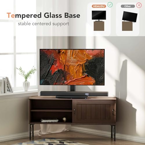 Hemudu Universal Swivel TV Stand/Base Table Top TV Stand for 21 to 50 inch TVs with 90 Degree Swivel, 4 Level Height Adjustable, Heavy Duty Tempered Glass Base, Holds up to 99lbs, HT02B-002 - size: 15 x 9.9 x 23.3 inches (For 21"-50" TVs)