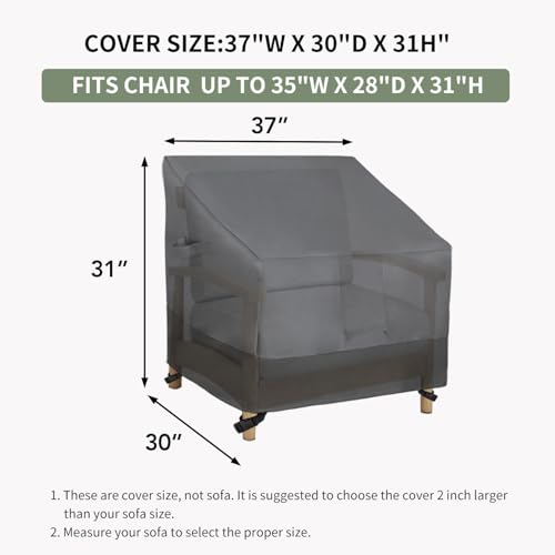 Easy-Going Outdoor Chair Cover Waterproof, Heavy Duty Patio Chair Cover, Windproof Outdoor Furniture Cover with Air Vent (2 Pack-37Wx30Dx31H inch, Gray/Dark Gray) - color: Gray/Dark Gray, size: 2 Pack-37Wx30Dx31H