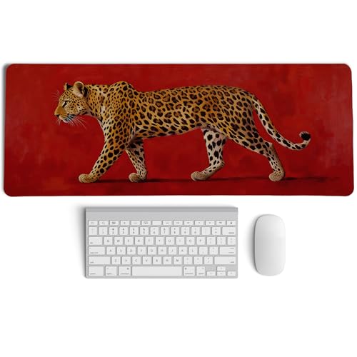 Vintage Red Leopard Large Mouse Pad,Bold Wild Animal Cheetah Desk Mat,Maximalist Luxury Aesthetic Wildlife Cat Mousepad for Home Office Dorm Decor,31.5x11.8 Inch - color: Boho leopard XL