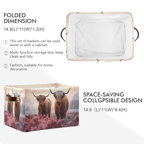 Storage Basket Two Highland Cows Storage Bin Cube with Handles Foldable Storage Baskets for Shelves Living Room Home Decor 1PC - color: N, size: 1PCS