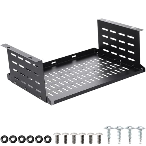 Under Desk Computer Mount for Small Form Factor Sff Computers and Pcs, Using Space 16.7" x H 6" x D 12" Mount Shelf Organizer for Office Home Workstation Gaming Stand up Desk - size: 6 inch High