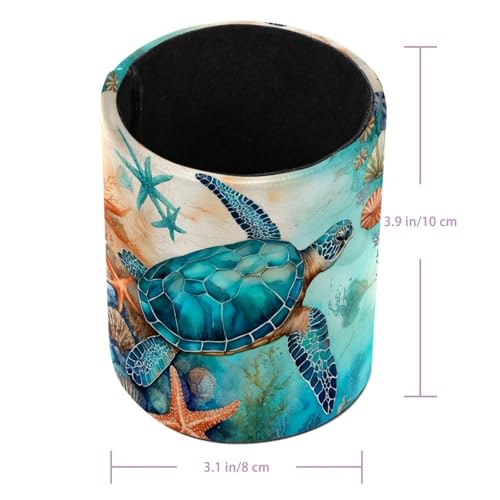 Ocean Turtles and Starfish Pen Holder Pencil Organizer for Desk, 3.1”x 3.1”x3.9” Pencil Cup Office Supplies, Large Capacity Cute Pen and Makeup Brush Holder for School, Desktop - color: Ocean Turtles and starfish