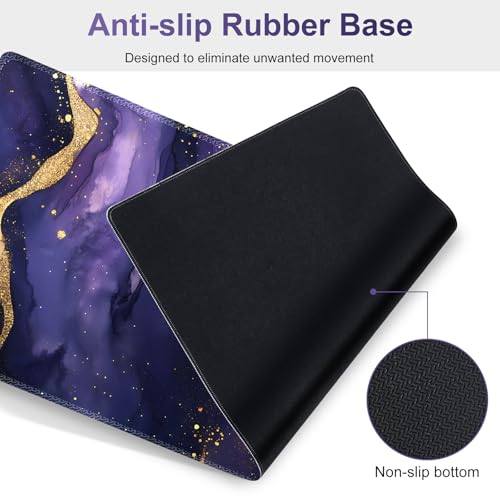 Large Gaming Mouse Pad Set, 4 in1 Ergonomics Keyboard Desk Mat with Memory Foam Wrist Rest, Extended Game Mousepad, Non-Slip Desk Pad Matt Easy Typing Pain Relief I Purple Golden Marble - color: Purple Golden Marble