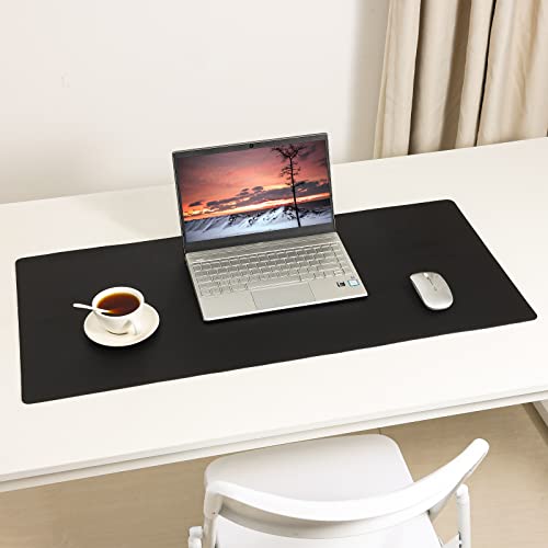 Leather Desk Pad,Wolaile 36x17 inch Large Mouse Pad,Waterproof Non-Slip Writing Desk Blotter,Computer Mat Desktop Protector for Office Home,Black - color: Black